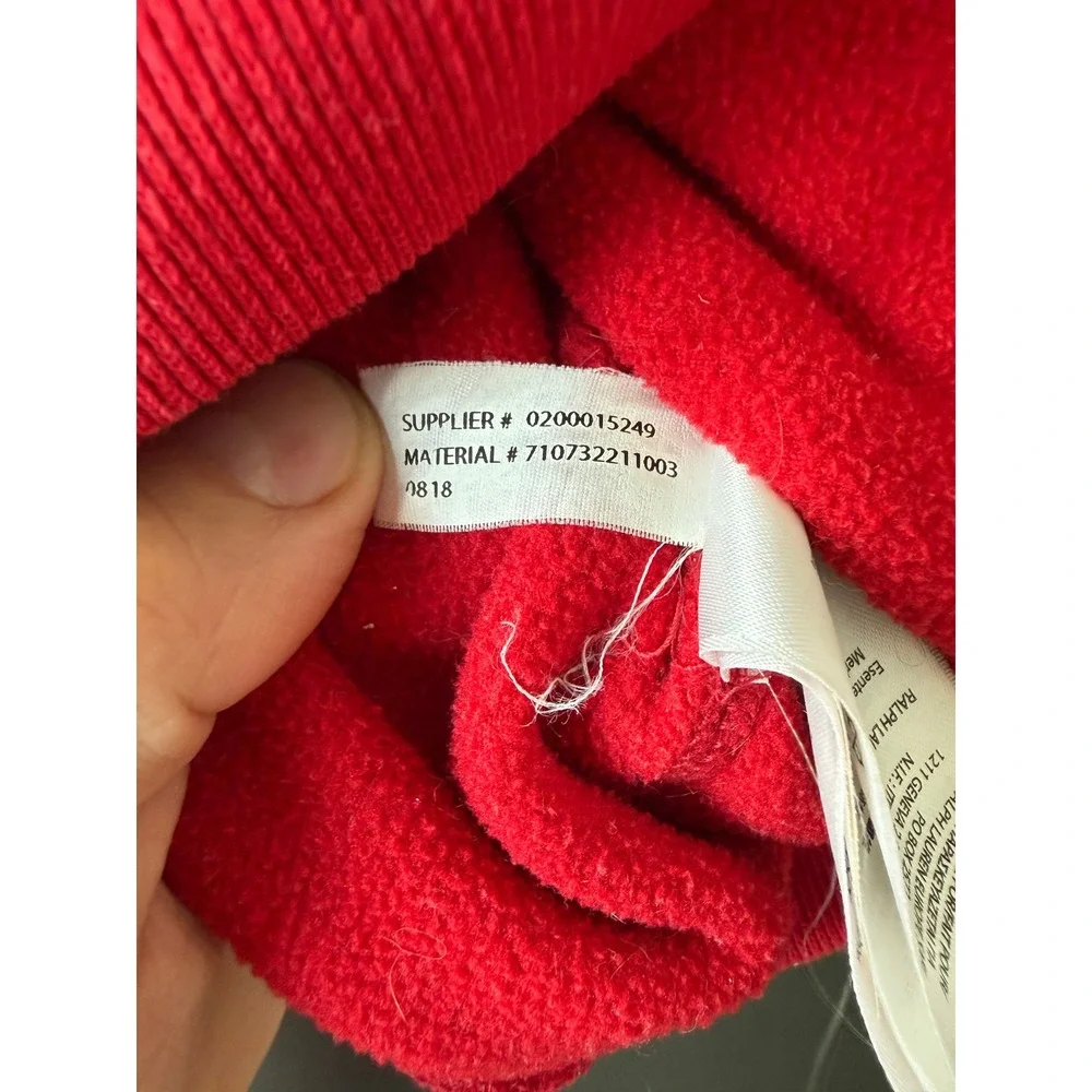 Polo Ralph Lauren Red Fleece Hoodie USA Flag Patch Sweatshirt Small